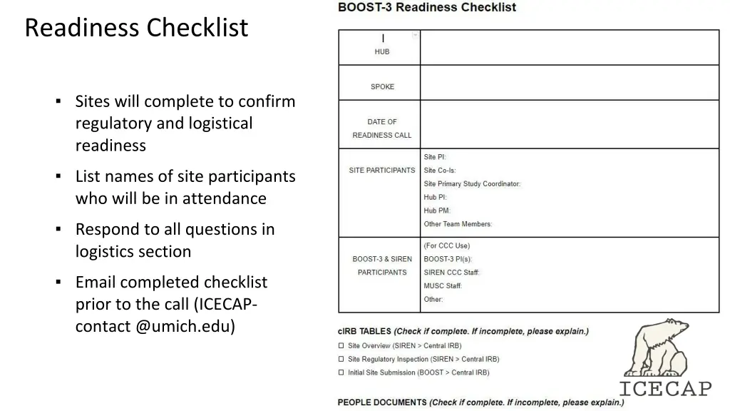 readiness checklist