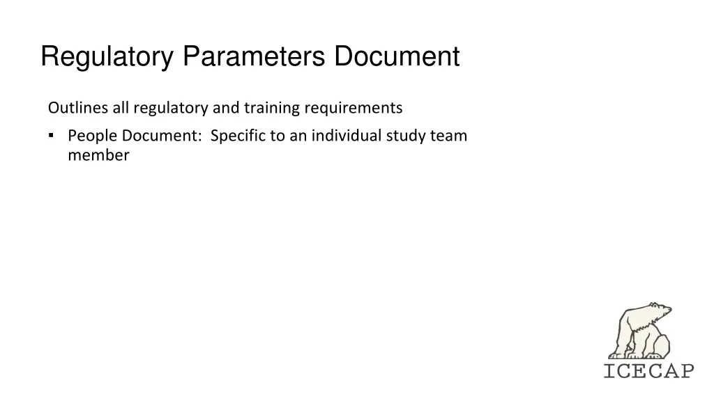 regulatory parameters document