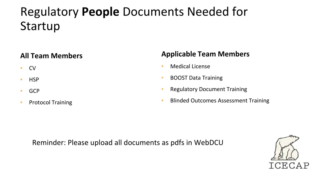 regulatory people documents needed for startup