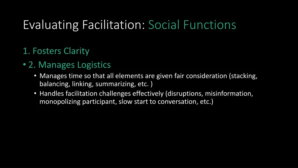 evaluating facilitation social functions 1