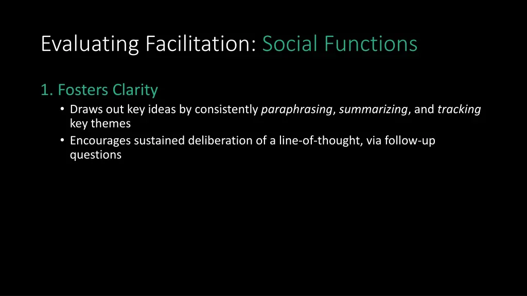 evaluating facilitation social functions