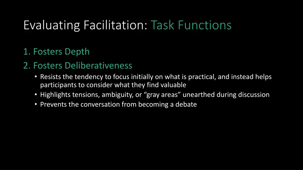 evaluating facilitation task functions 1