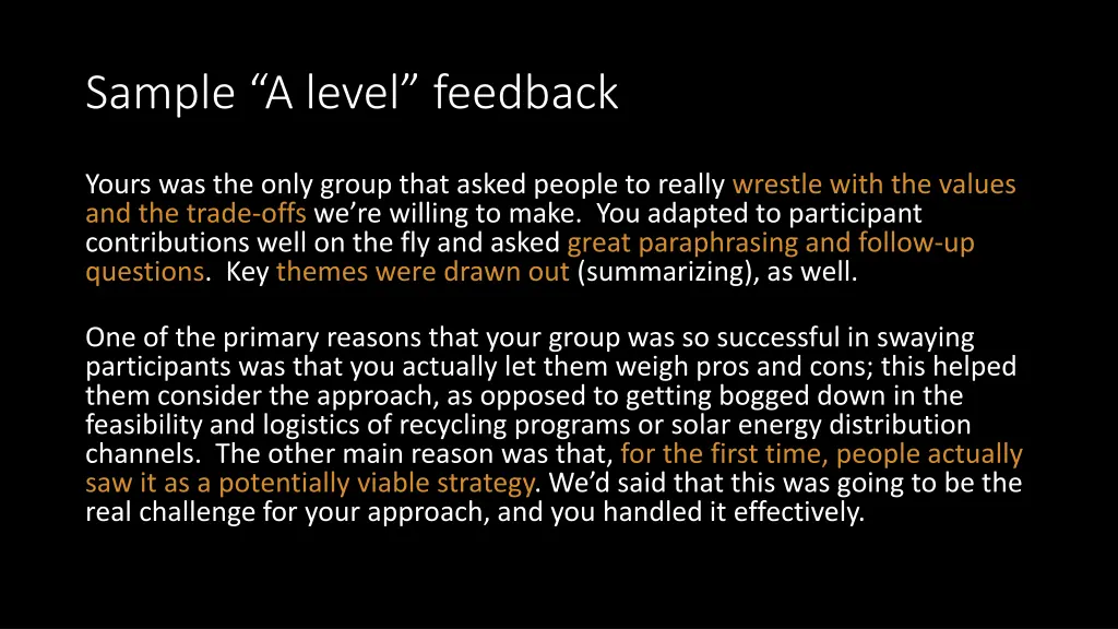 sample a level feedback