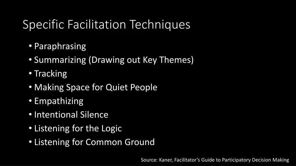 specific facilitation techniques