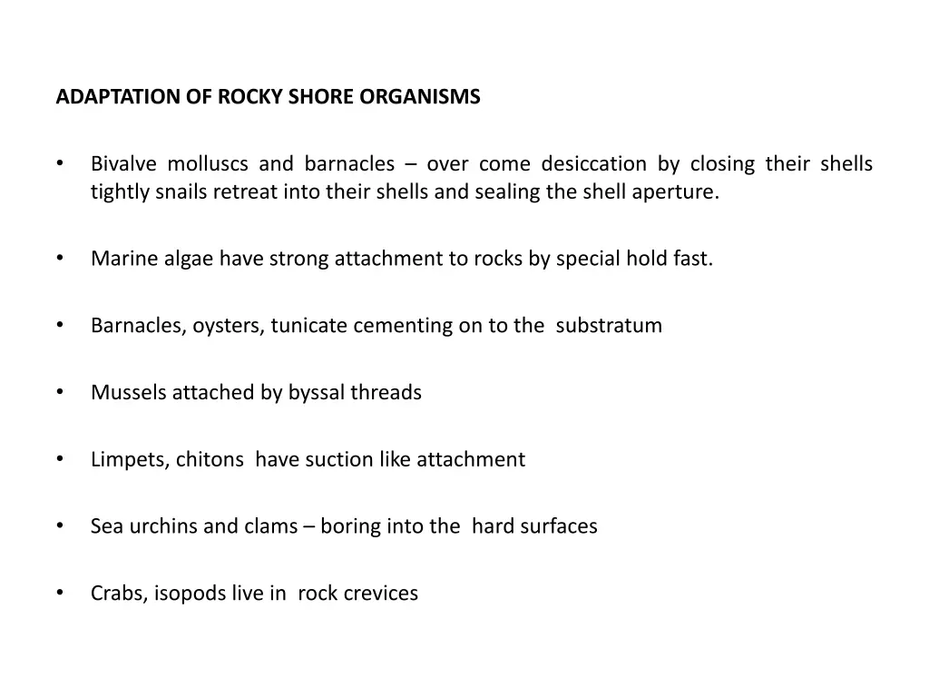 adaptation of rocky shore organisms