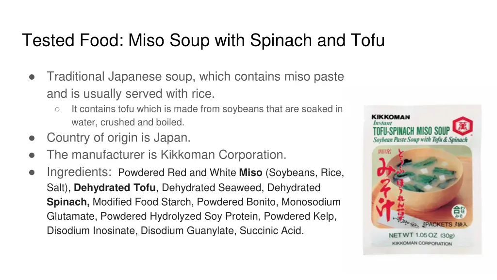 tested food miso soup with spinach and tofu