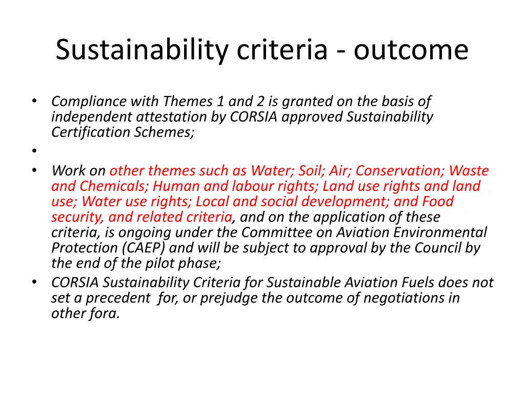sustainability criteria outcome 1