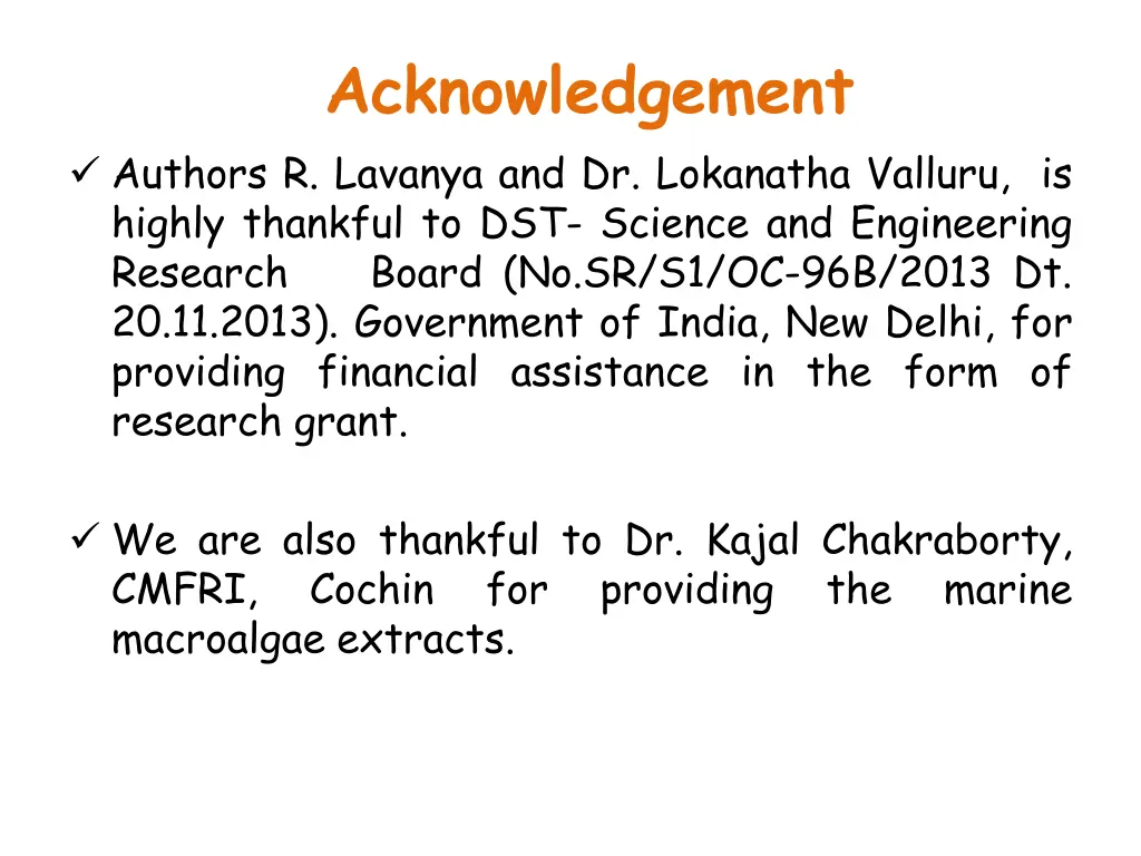 acknowledgement authors r lavanya