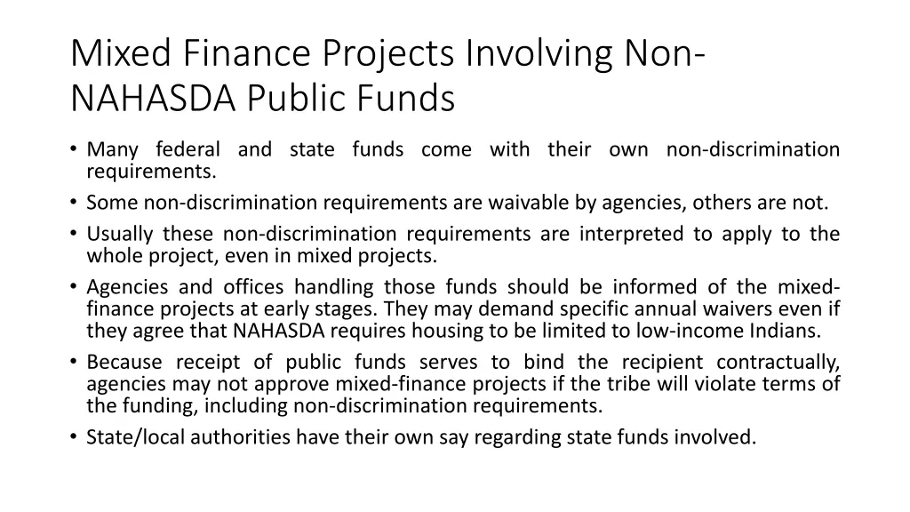 mixed finance projects involving non nahasda