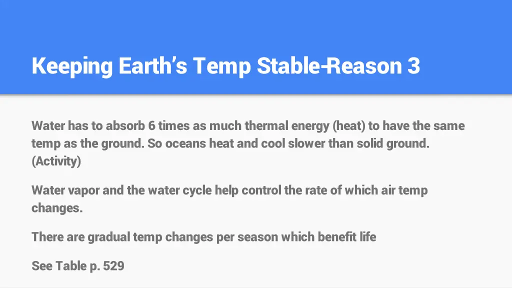 keeping earth s temp stable reason 3