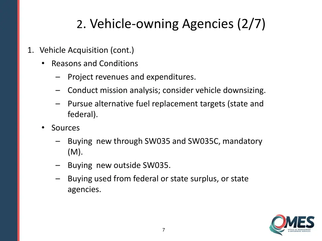 2 vehicle owning agencies 2 7