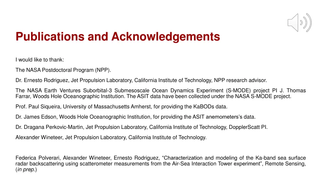 publications and acknowledgements