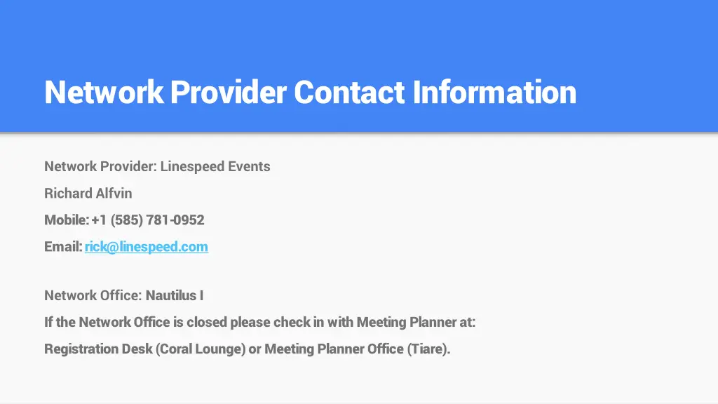 network provider contact information