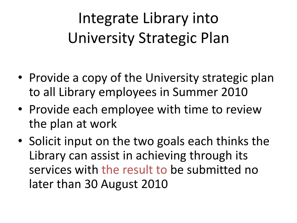 integrate library into university strategic plan