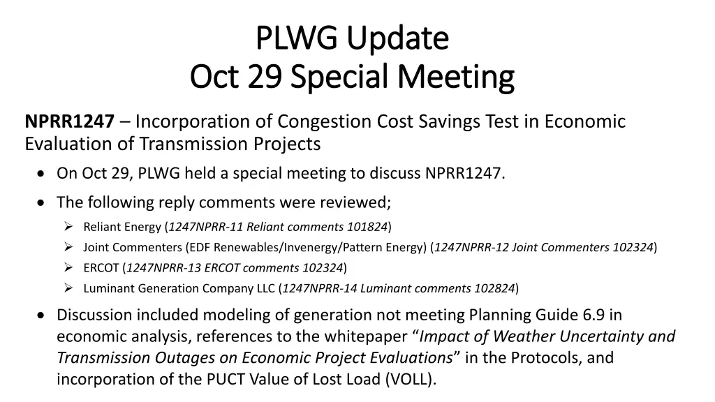 plwg update plwg update oct 29 special meeting