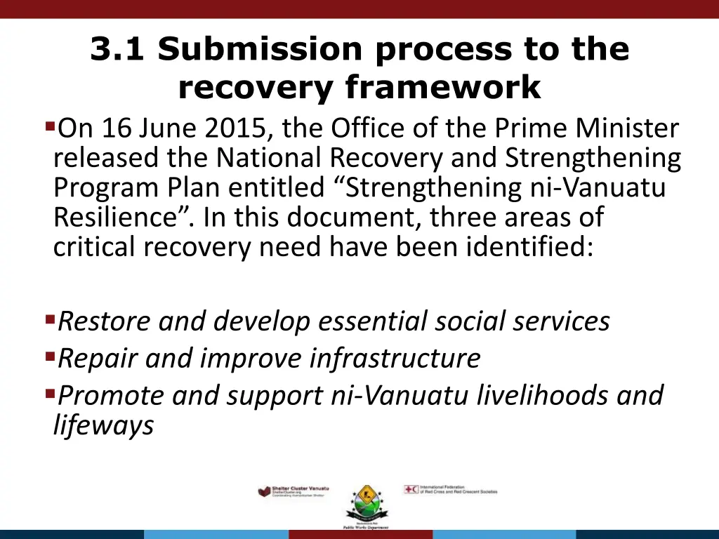 3 1 submission process to the recovery framework