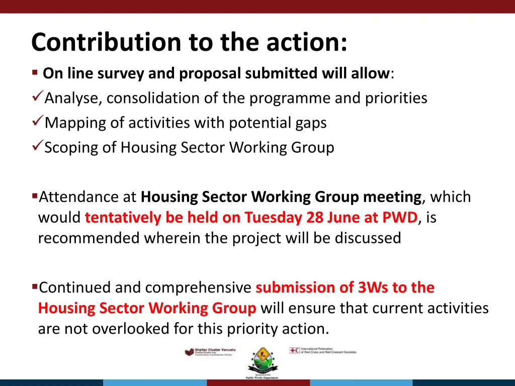 contribution to the action on line survey