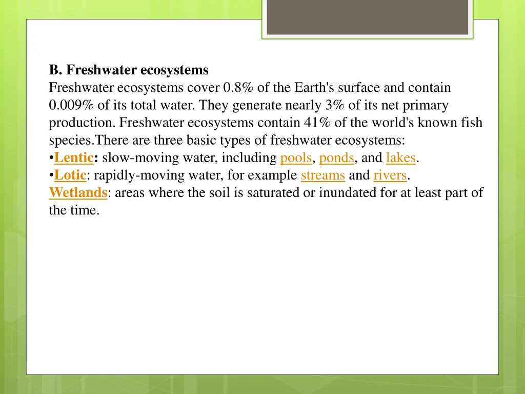b freshwater ecosystems freshwater ecosystems