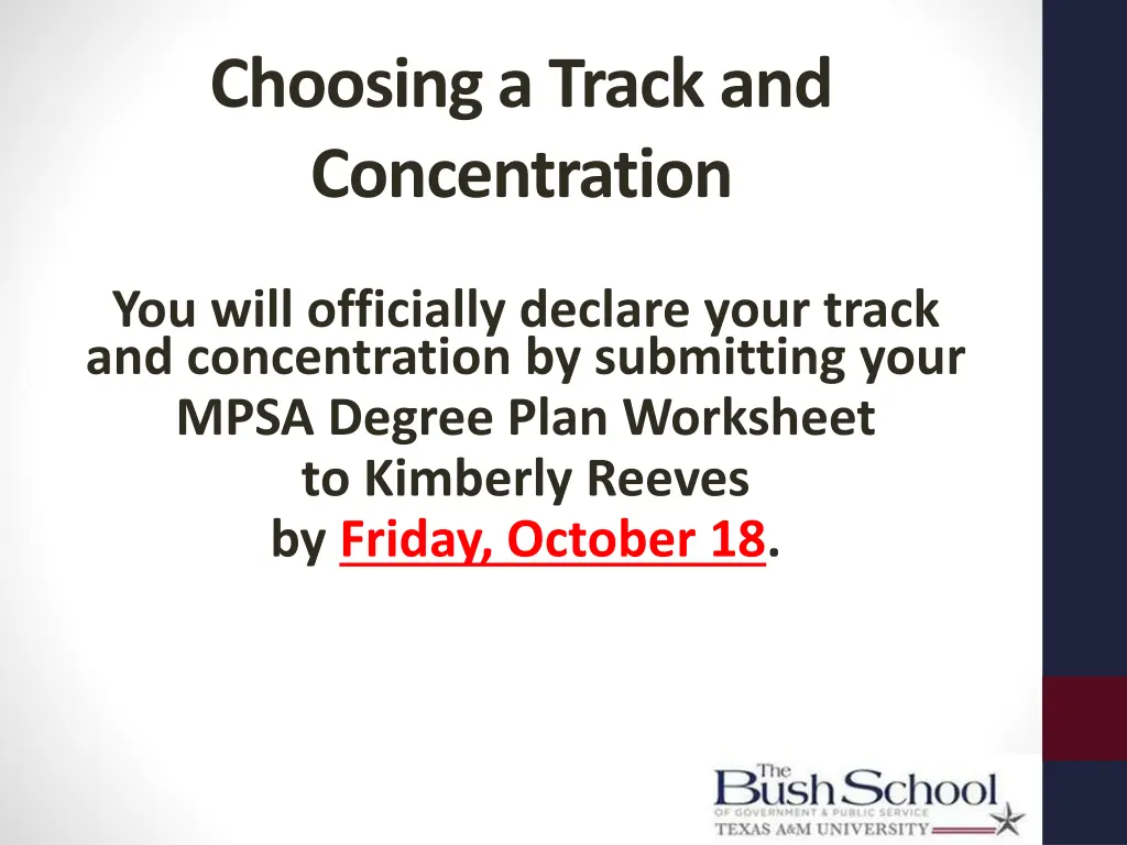 choosing a track and concentration