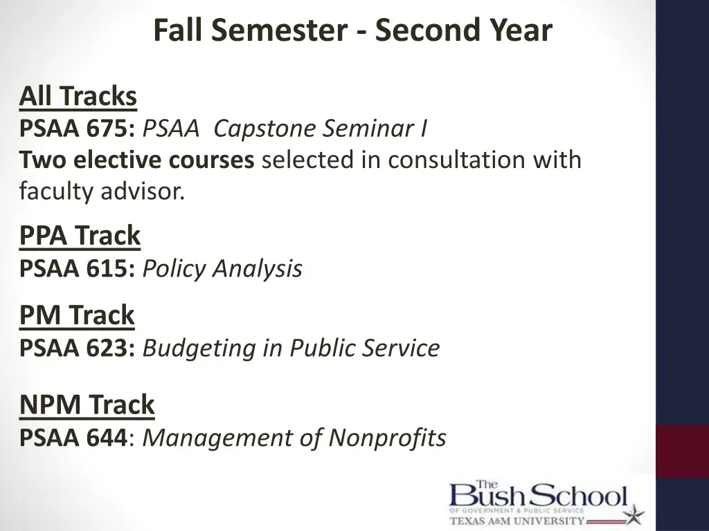 fall semester second year