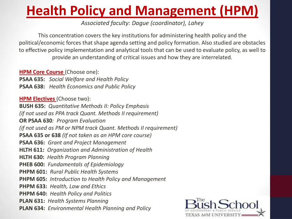 health policy and management hpm associated