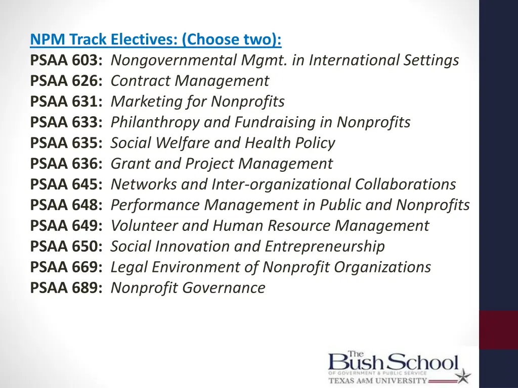 npm track electives choose two psaa