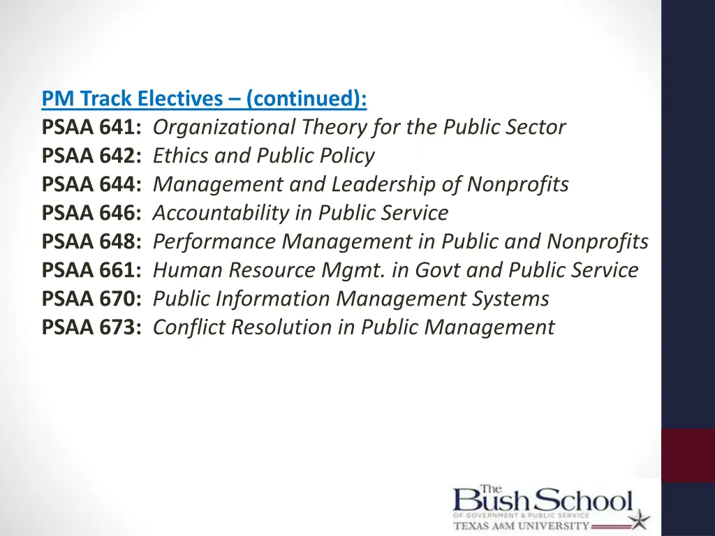 pm track electives continued psaa