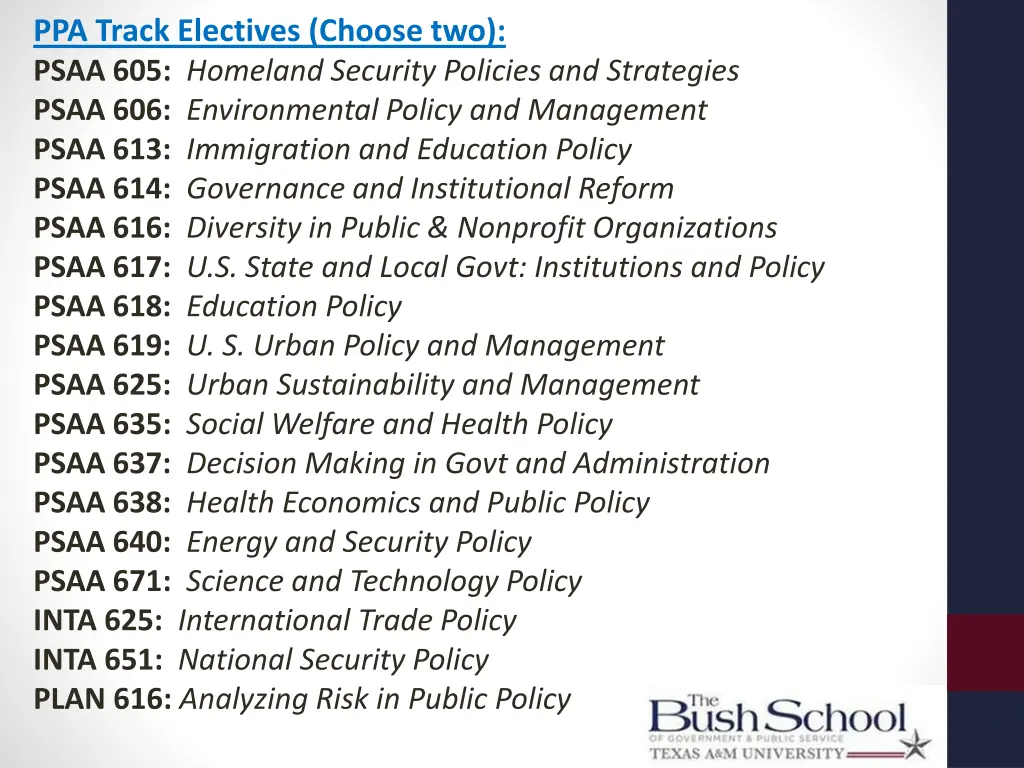 ppa track electives choose two psaa 605 homeland