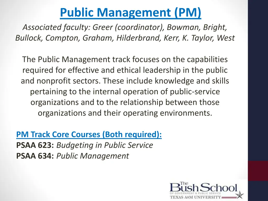 public management pm associated faculty greer