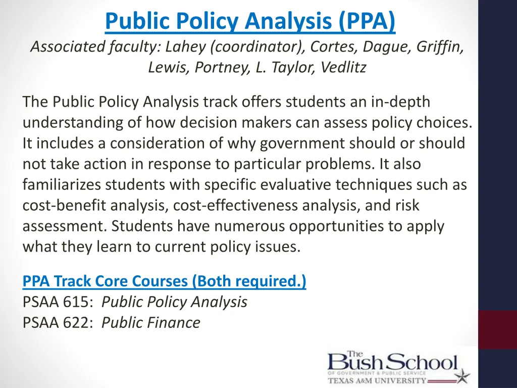 public policy analysis ppa associated faculty
