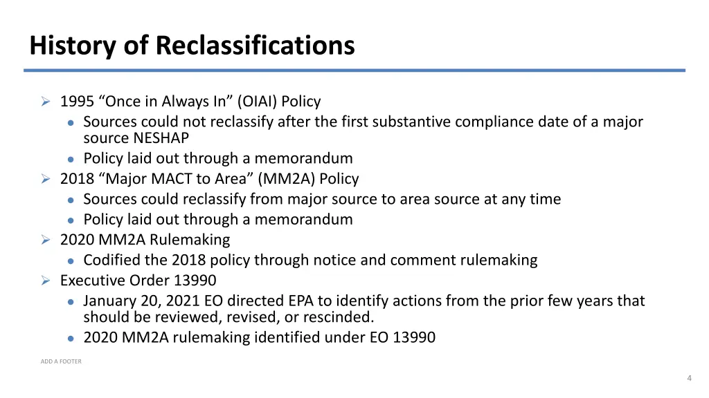 history of reclassifications