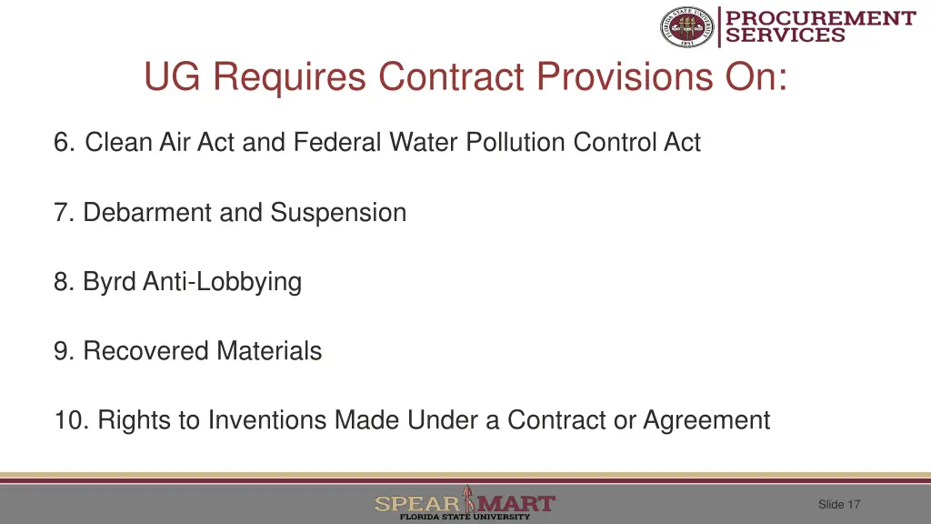ug requires contract provisions on 1