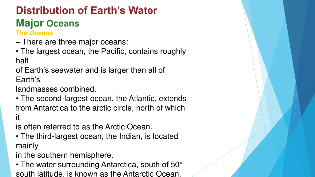 distribution of earth s water major oceans