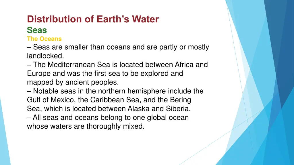 distribution of earth s water seas the oceans