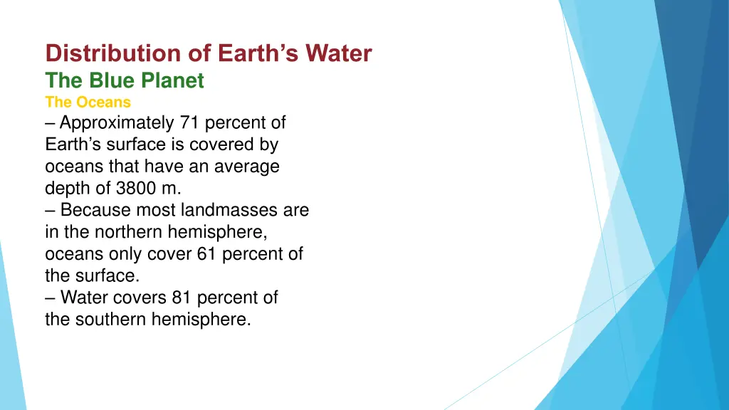 distribution of earth s water the blue planet