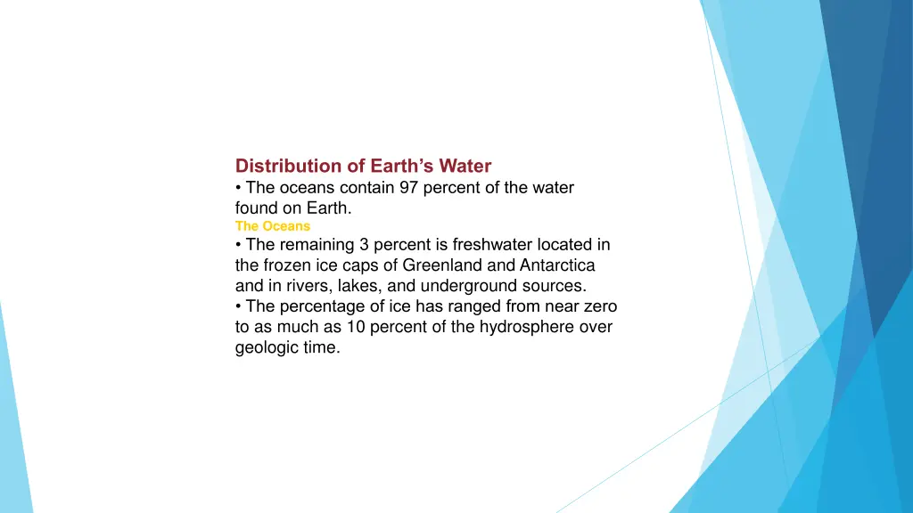 distribution of earth s water the oceans contain