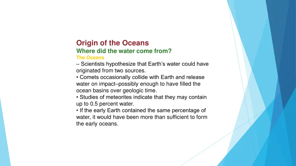 origin of the oceans where did the water come