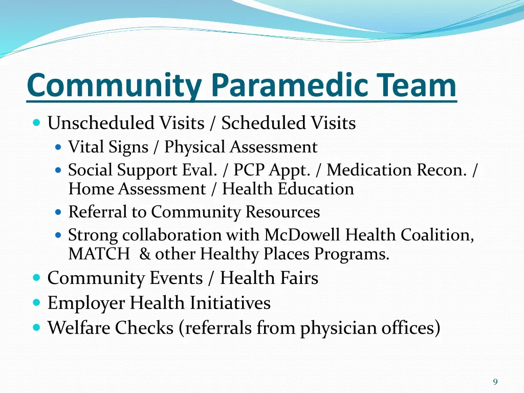 community paramedic team unscheduled visits