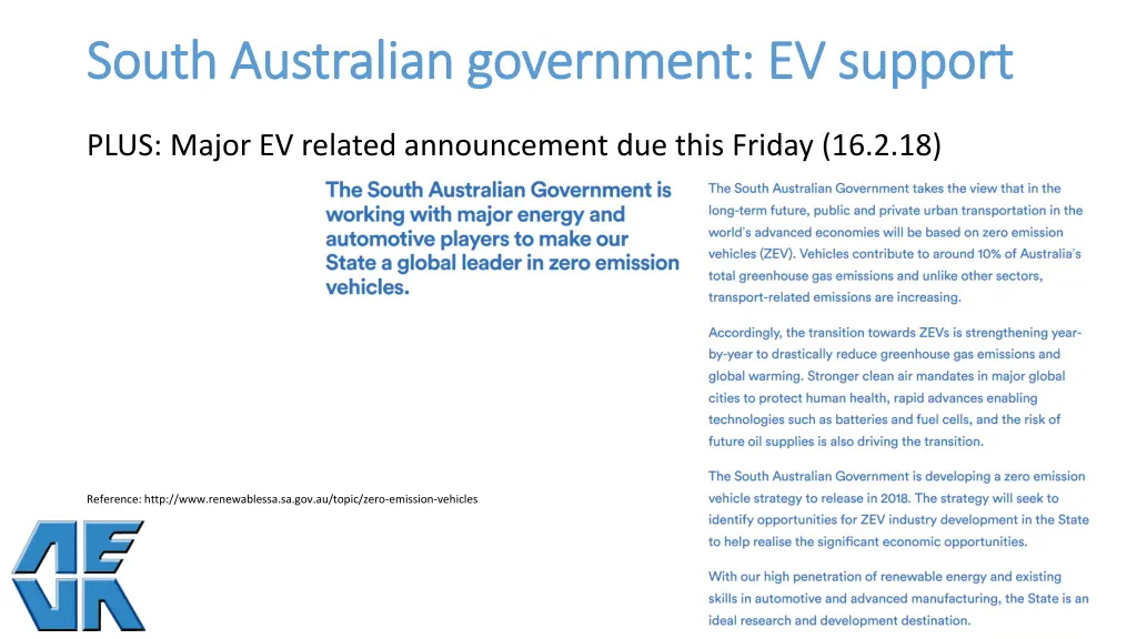 south australian government ev support south