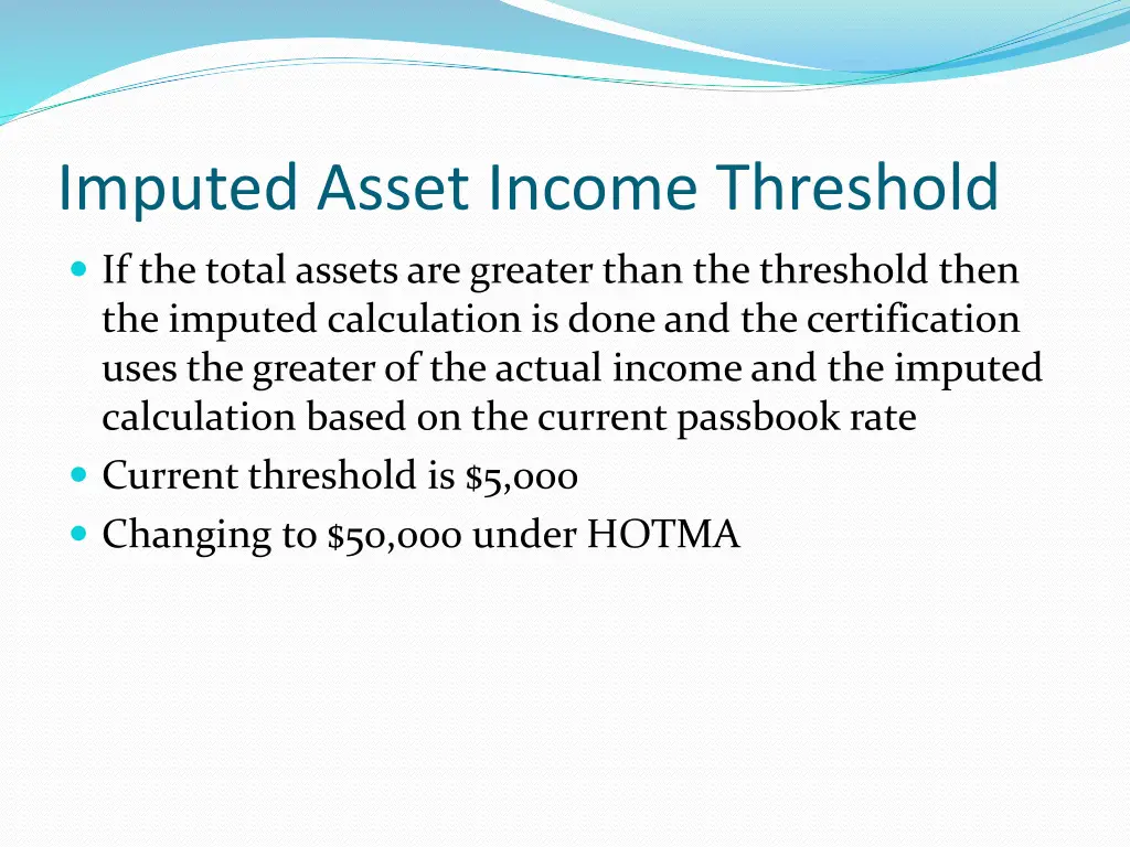imputed asset income threshold