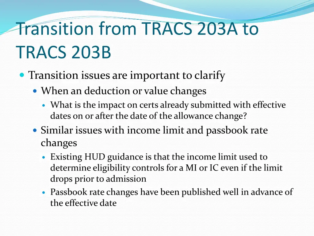 transition from tracs 203a to tracs 203b