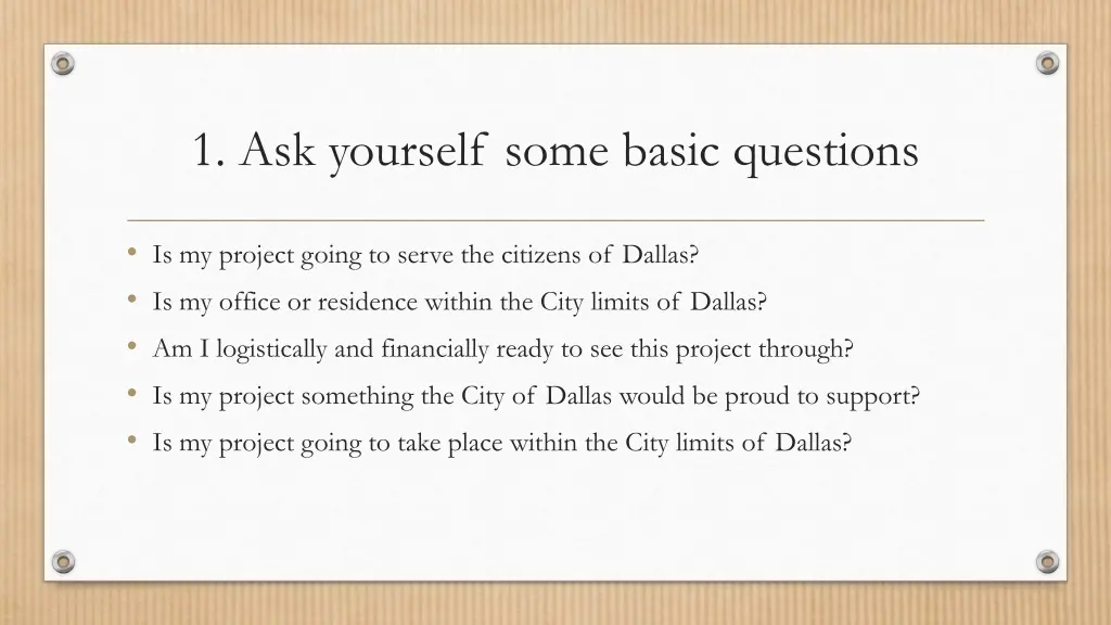 1 ask yourself some basic questions