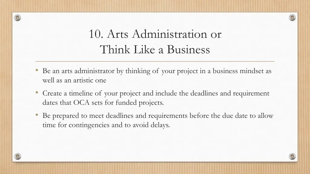 10 arts administration or think like a business