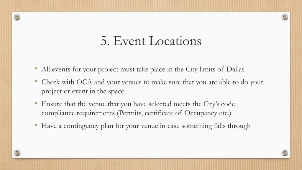 5 event locations