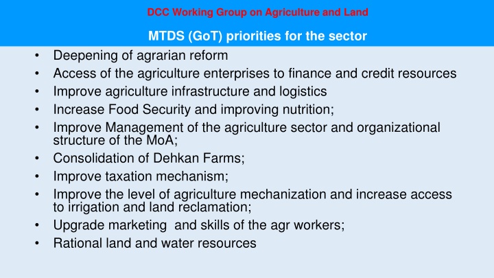 dcc working group on agriculture and land