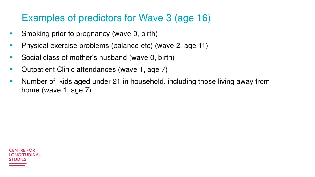 examples of predictors for wave 3 age 16
