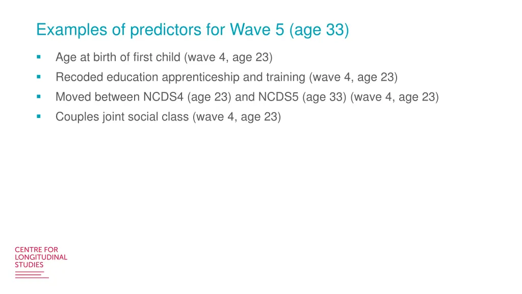 examples of predictors for wave 5 age 33