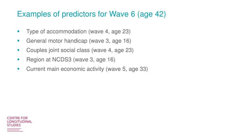 examples of predictors for wave 6 age 42