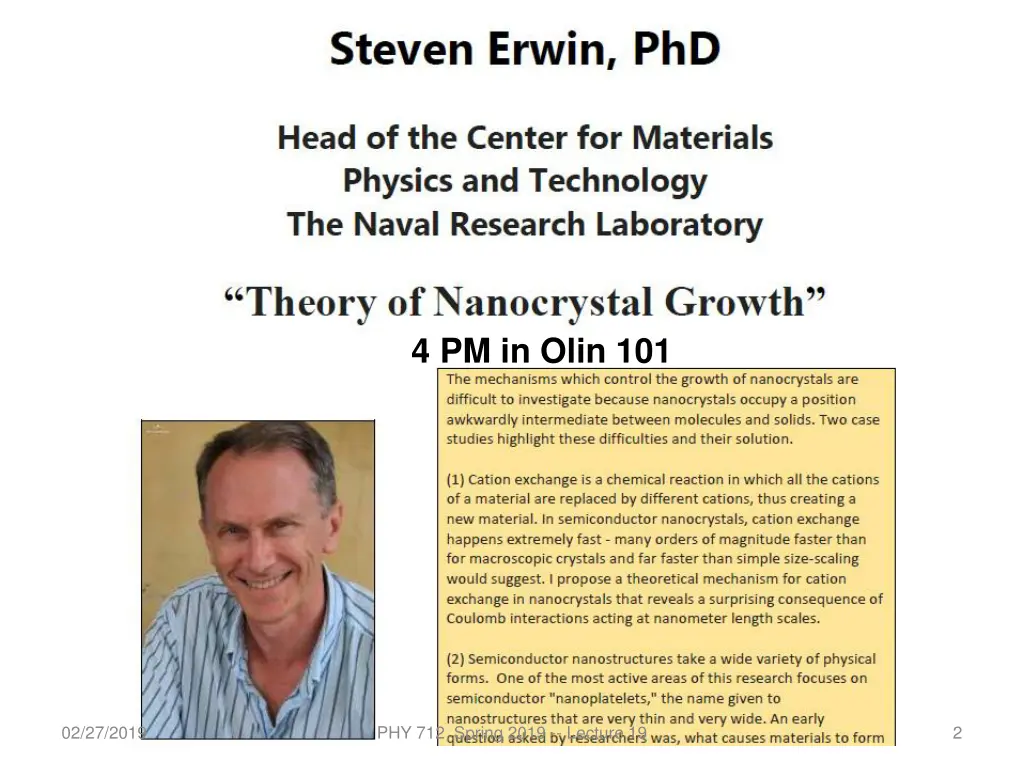 4 pm in olin 101