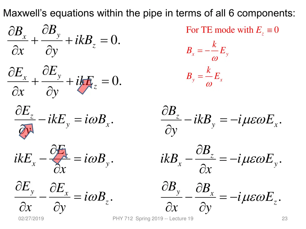 maxwell s equations within the pipe in terms